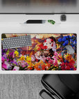 32x16 inches anime girl mouse pad in warm sunset gold, candy pink, and deep blue for a dreamy desk vibe.