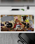 32x16 inches anime mouse pad with warm tan walls, pink and blond pops, and cozy ramen-shop chaos.