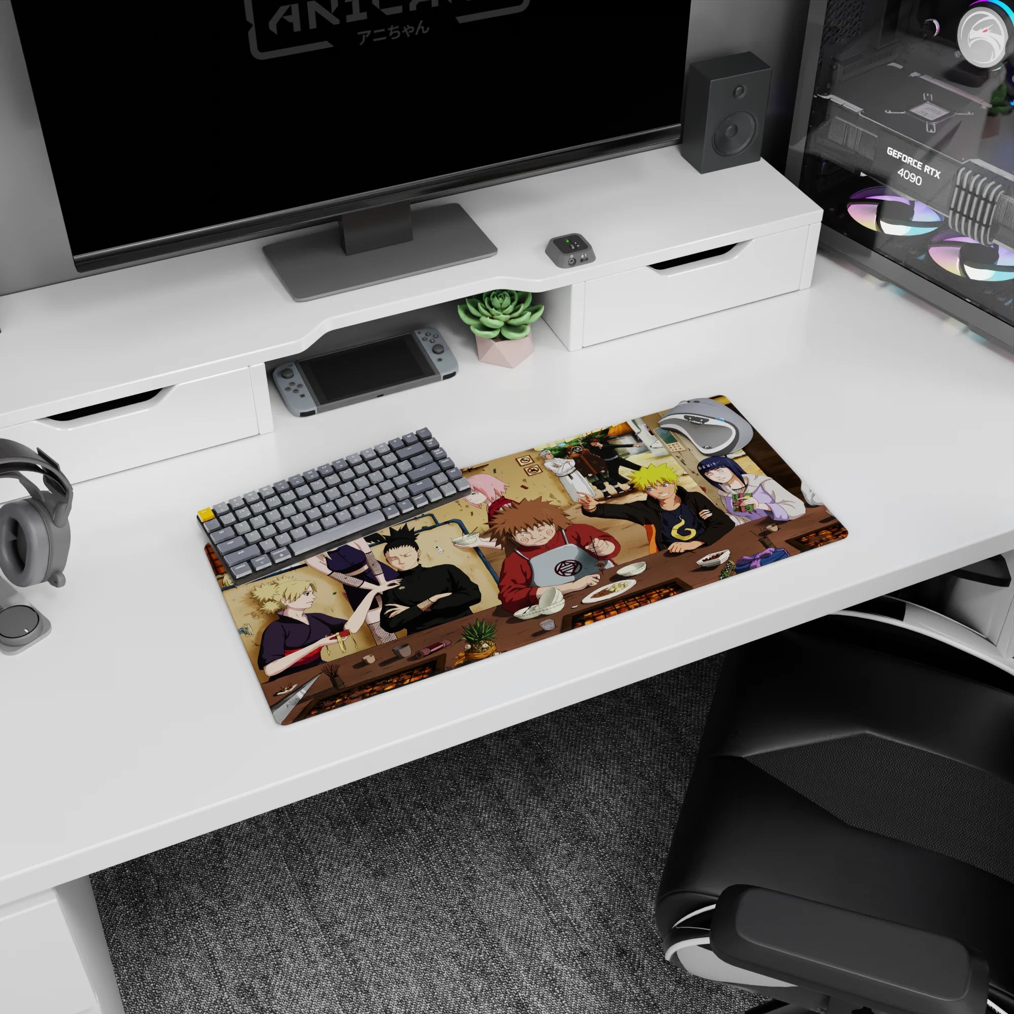 28x12 inches Naruto mouse pad showing Naruto grinning as Shikamaru looks bored at the table.