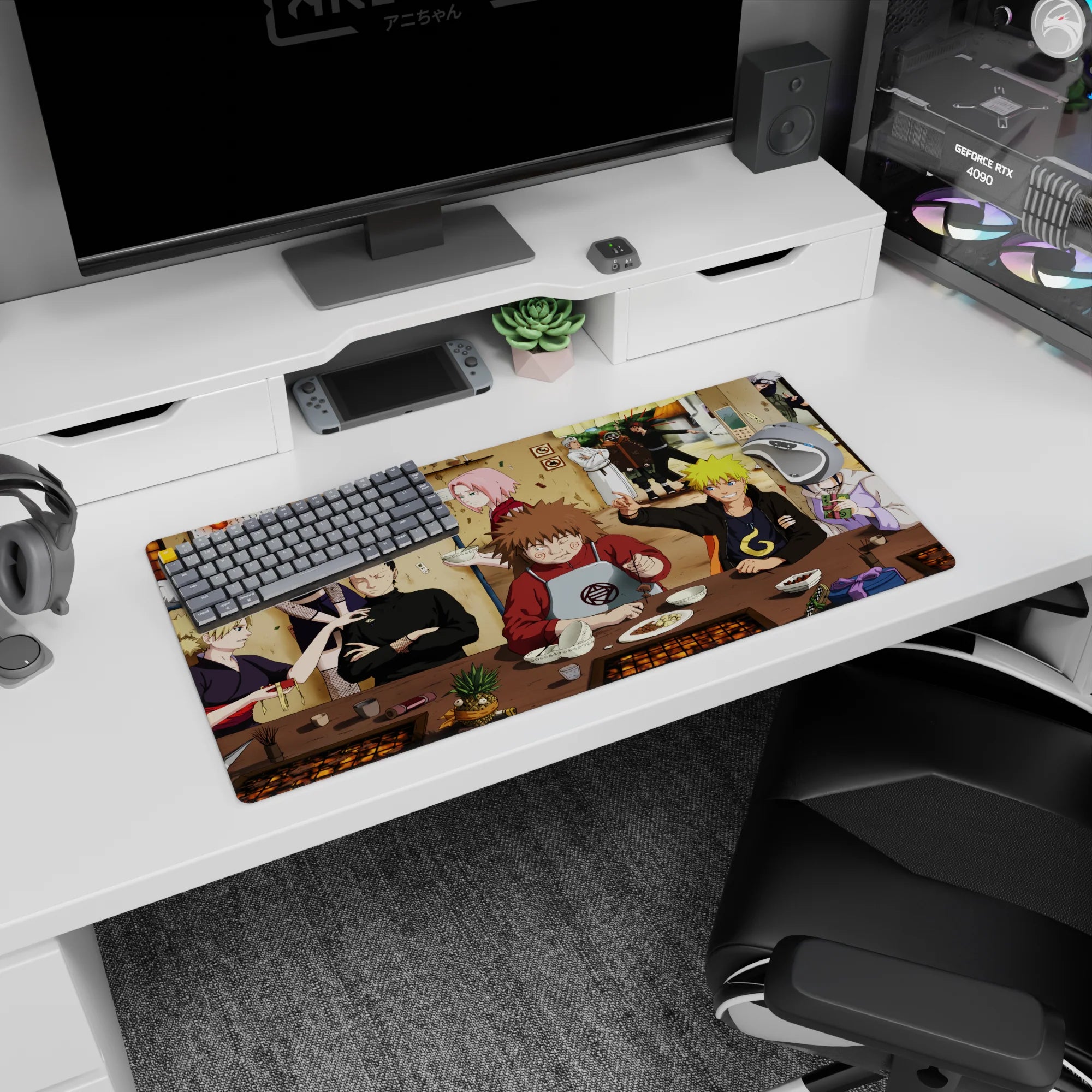32x16 inches Naruto mouse pad featuring Naruto grinning as Sakura judges beside a bored Shikamaru.
