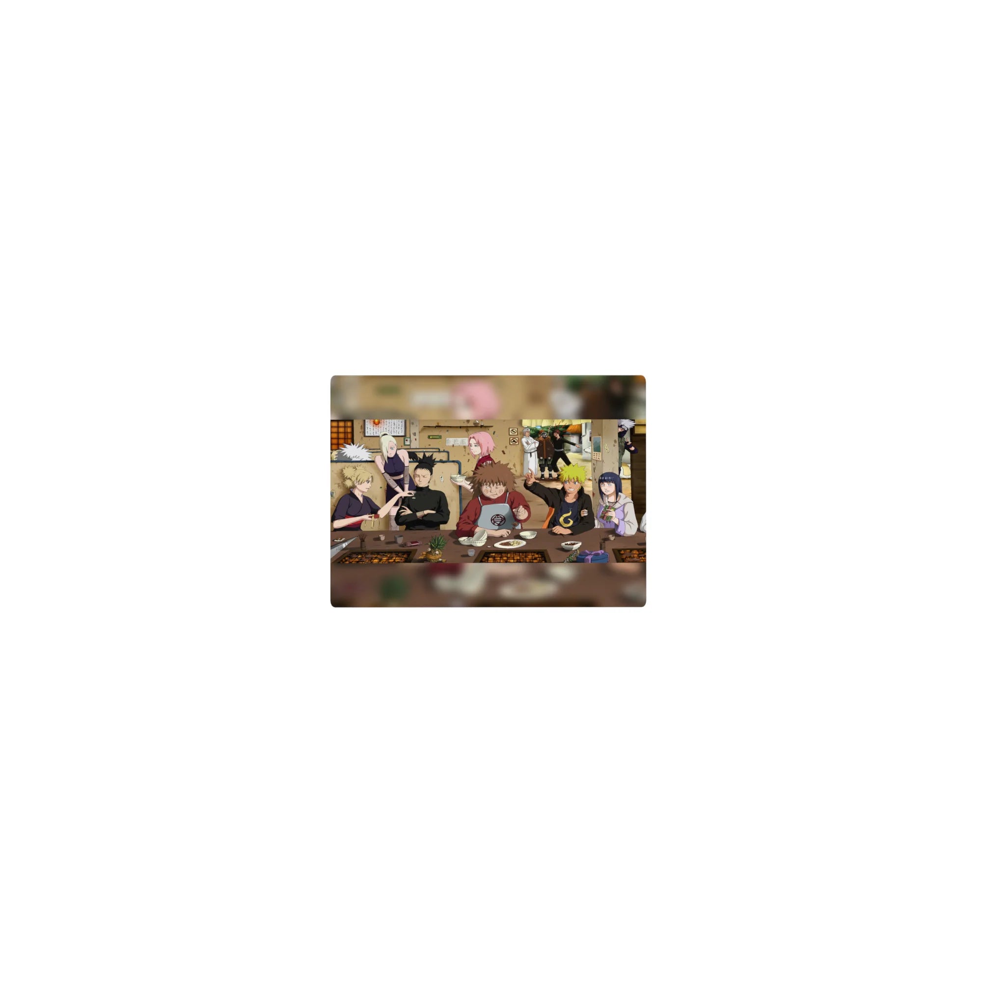 Classic anime mouse pad 14x10 inches featuring Team 7 dinner scene in a cozy ramen shop.