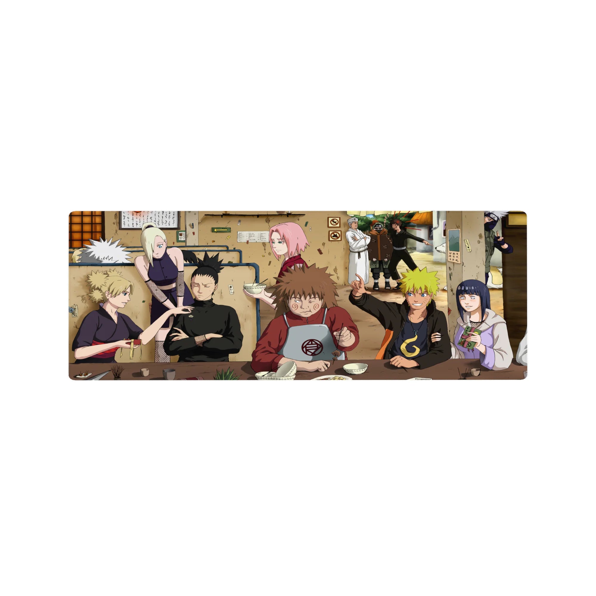 32x12 inches Naruto anime mouse pad with Team 7 at a ramen shop desk scene, crisp print and smooth glide.