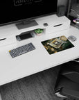 14x10 inches anime mouse pad featuring a calm steel-eyed girl in neat uniform staring through a cracked monitor.