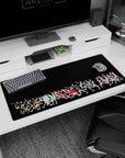 Action scene anime volleyball desk pad 36x16 inches, athletes mid-stride reaching for the next point.