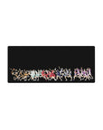 Anime volleyball silhouette mouse pad on deep black, 28x12 inches, dynamic sprinting players.
