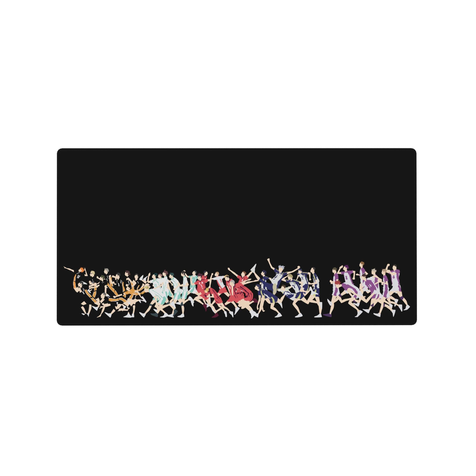 32x16 inches anime volleyball silhouette mouse pad with players sprinting on a deep black background.