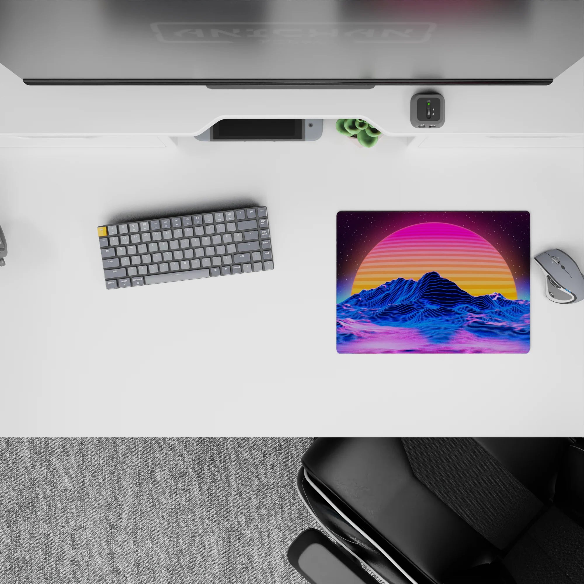 Retrowave - Vaporwave Deskmat | Mousepad | Deskpad - Retro Sunset Peaks - AniChan