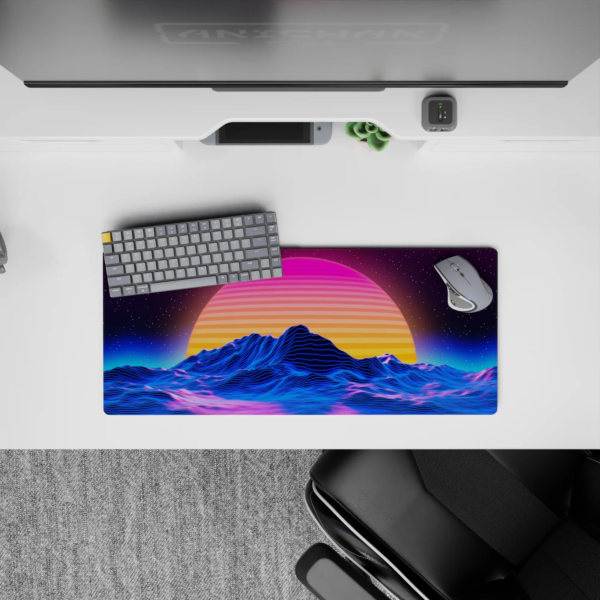 Retrowave - Vaporwave Deskmat | Mousepad | Deskpad - Retro Sunset Peaks - AniChan