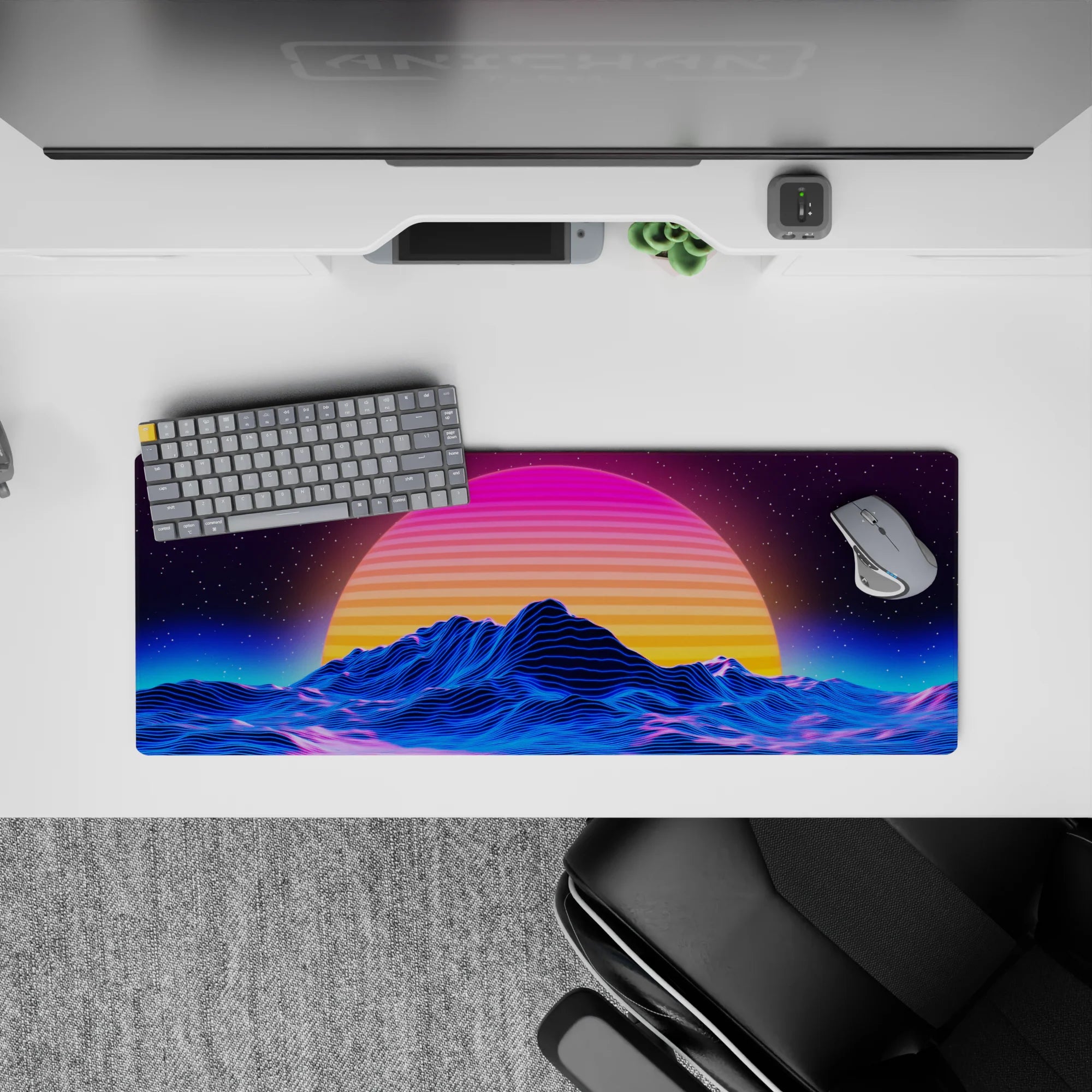 Retrowave - Vaporwave Deskmat | Mousepad | Deskpad - Retro Sunset Peaks - AniChan