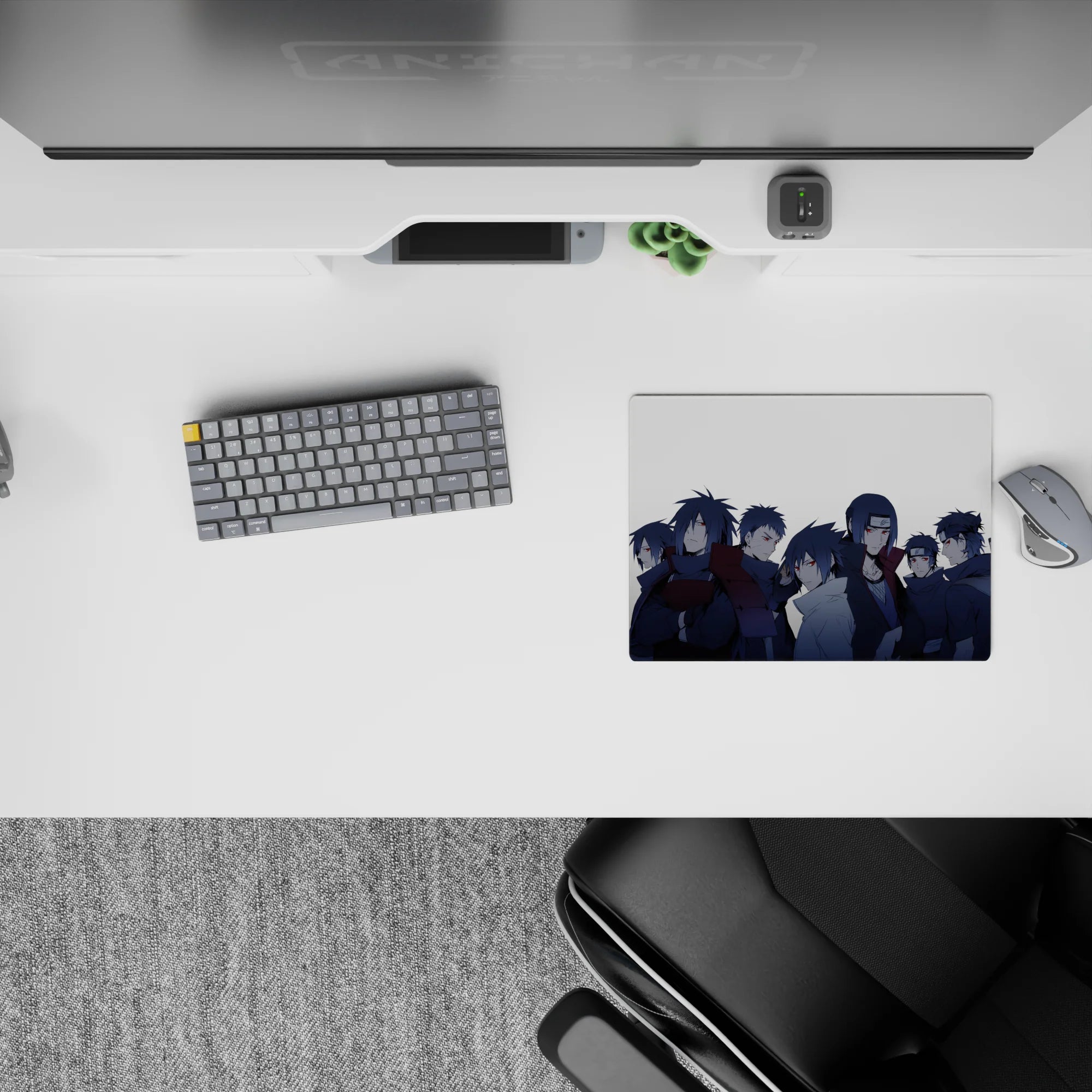 Steel-blue shadows and red Sharingan eyes classic anime mouse pad, 14x10 inches.