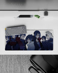Steel-blue shadow Uchiha anime mouse pad, 28x12 inches, red Sharingan eyes for a clean dangerous vibe.