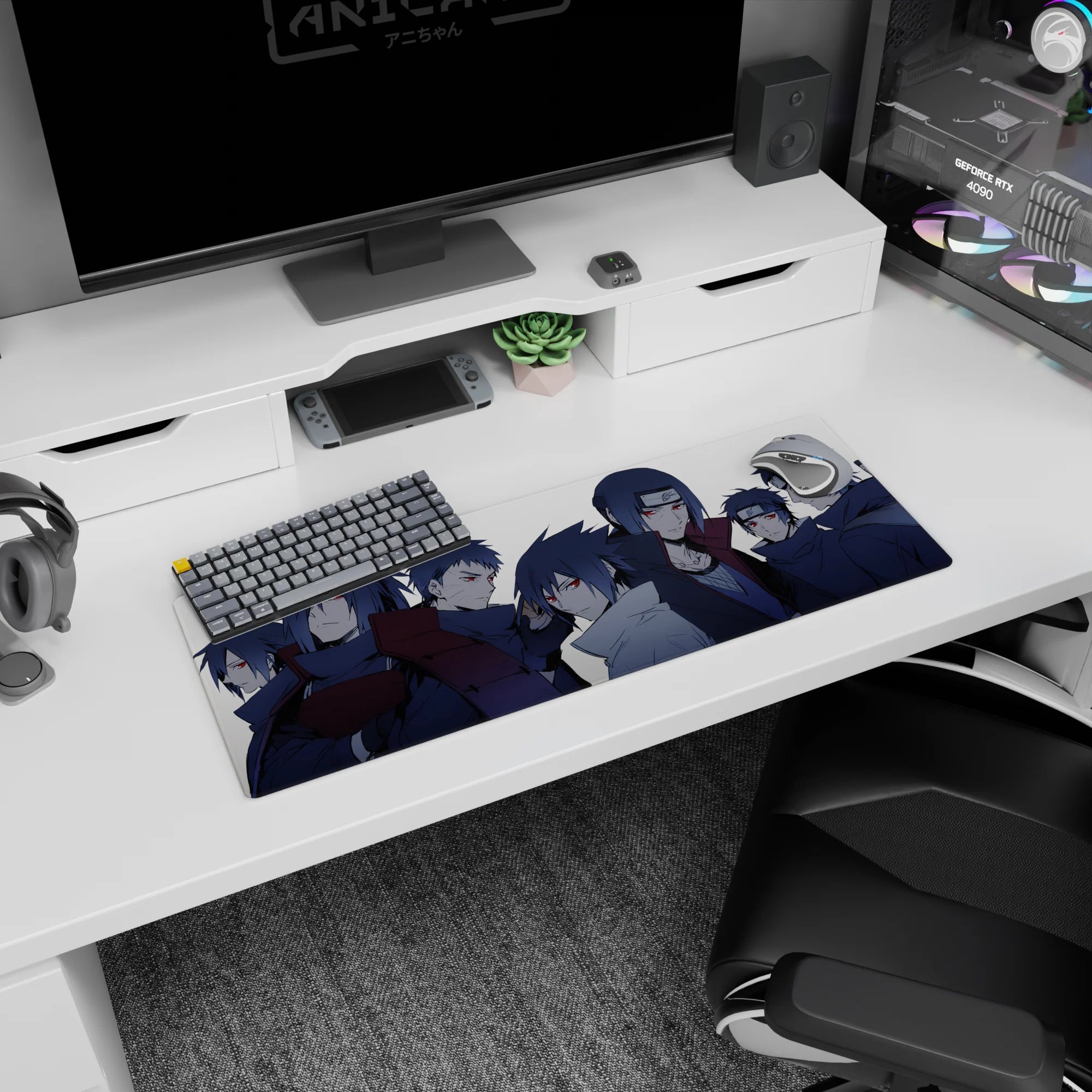 Sasuke and Itachi Uchiha anime mouse pad 32x12 inches, crisp cloaks and sharp hair spikes lineup.