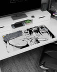 32x16 inches anime mouse pad showing two faces pressed close, tiny cuts and bruises, fingers intertwined in promise.