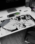 40x20 inches anime desk pad showing two bruised faces nearly kissing, fingers interlaced in close-up.