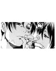32x16 inches anime mouse pad with close-up manga couple, bruised faces, tangled fingers, bold ink shadows.