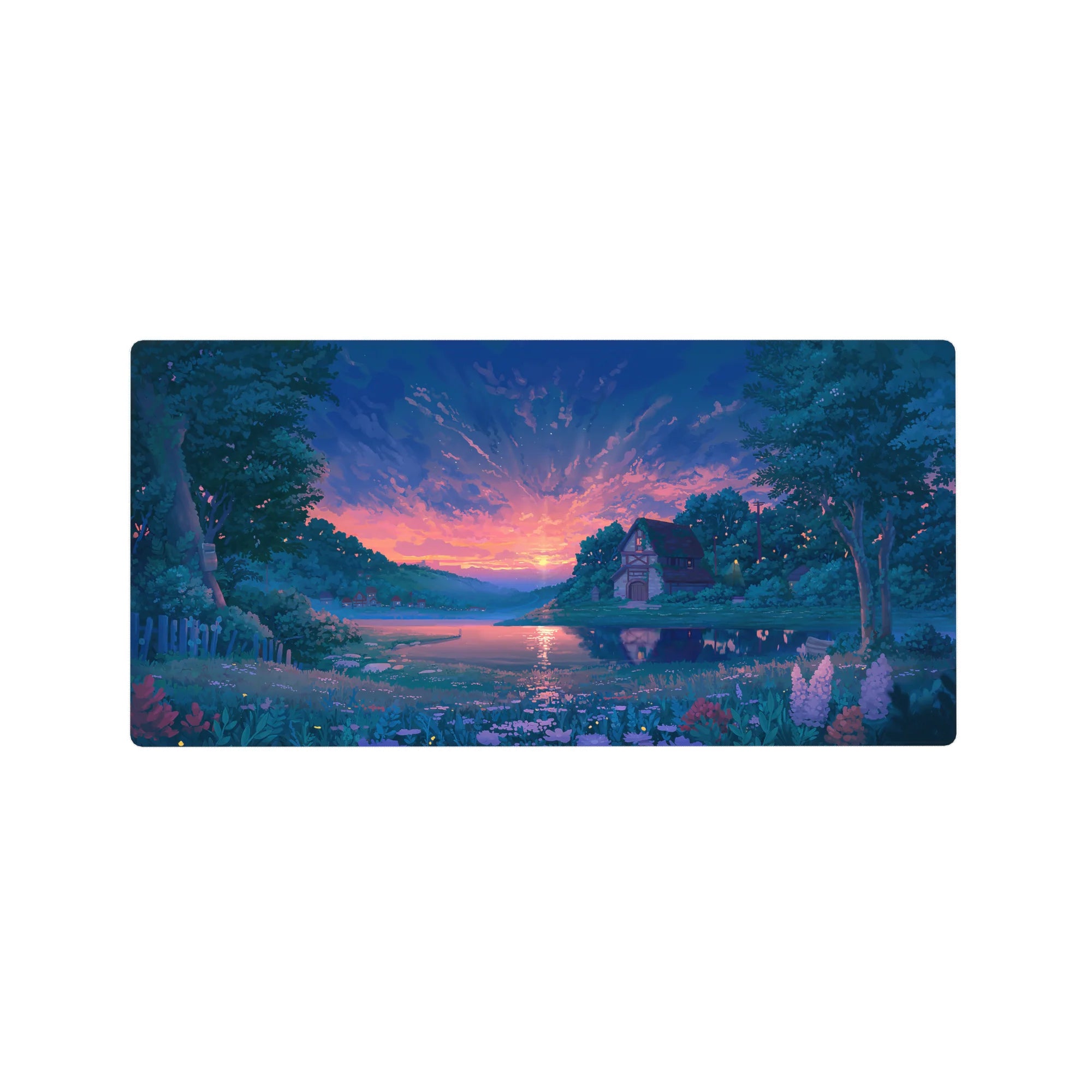 Fantasy Landscapes Deskmat | Mousepad | Deskpad - Tranquil Lakeside Sunset