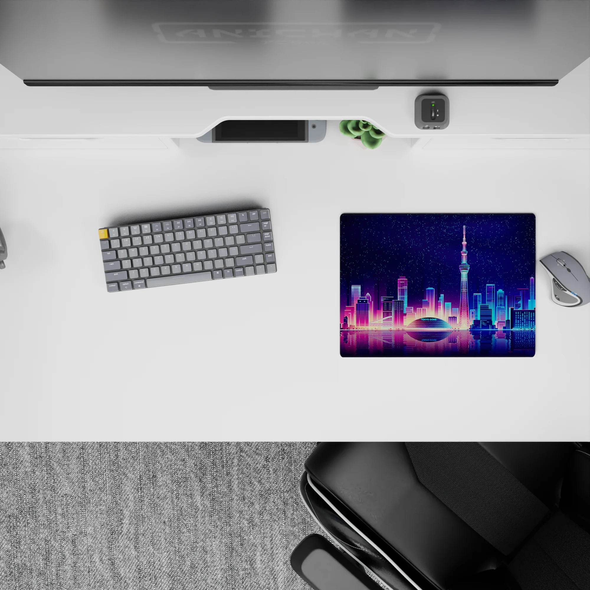 Retrowave - Vaporwave Deskmat | Mousepad | Deskpad - Neon Skyline Reflection - AniChan