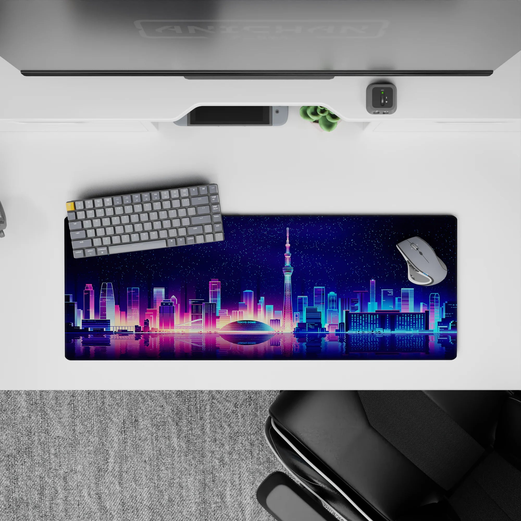 Retrowave - Vaporwave Deskmat | Mousepad | Deskpad - Neon Skyline Reflection - AniChan