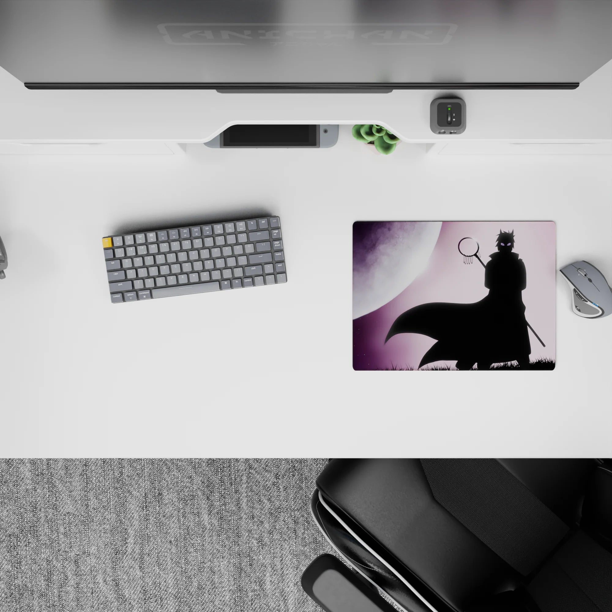 14x10 inches classic anime mouse pad in deep violet haze with pale moonlight, soft gradients, and star specks.
