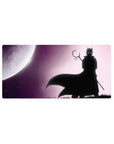 32x16 inches anime mouse pad with shadowy shinobi silhouette, sweeping cape, and glowing full moon backdrop.
