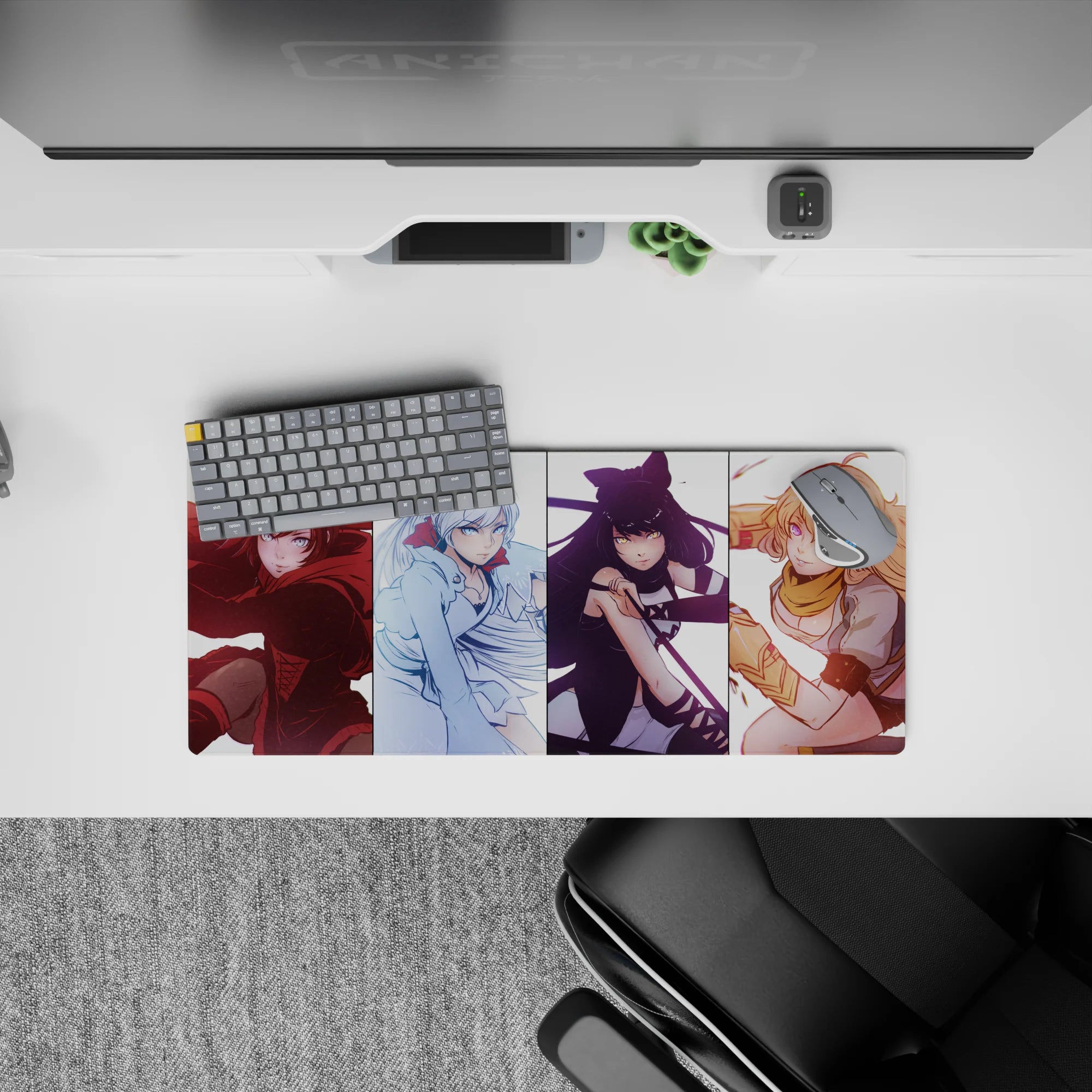 28x12 inches anime girl mouse pad in ruby, icy blue, midnight black, and sunny gold for a bold vibe.