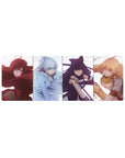32x12 inches anime girl mouse pad with four fierce portraits in clean panels and bold color blocks.
