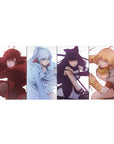 Anime girl desk pad 36x16 inches with four fierce portraits in bold panels and crisp linework.
