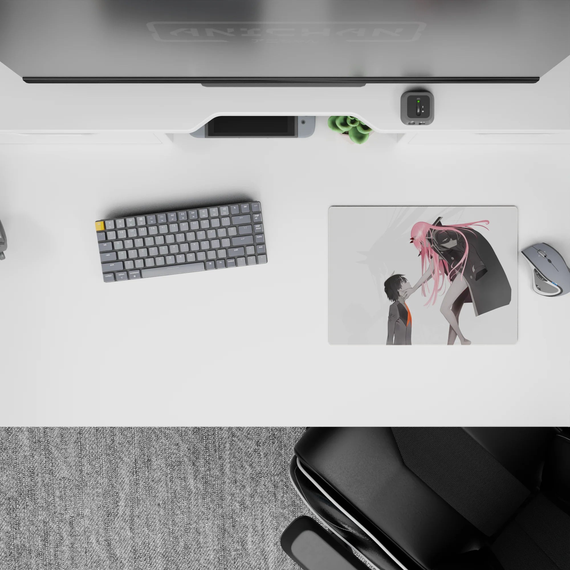 Anime mouse pad 14x10 inches featuring Zero Two and Hiro from "Darling in the Franxx," capturing their emotional connection.