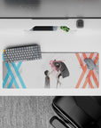 Anime mouse pad 32x12 inches featuring Zero Two and Hiro from Darling in the Franxx, capturing their emotional connection.