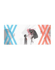 Anime mouse pad 28x12 inches featuring Zero Two and Hiro from Darling in the Franxx, capturing their emotional connection.