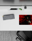 Dark crimson and black 14x10 inches anime mouse pad with high-contrast chaos and a fierce occult vibe.