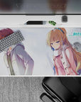 40x20 inches pastel blue-gray winter anime mouse pad, quiet snowy mood with soft warm contrast.