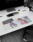 32x12 inches anime mouse pad showing distant couple, blonde girl in pink coat, boy looking away.