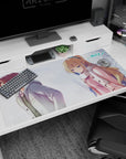 40x20 inches anime desk pad showing distant couple: honey-blonde girl in pink coat, boy looking away.