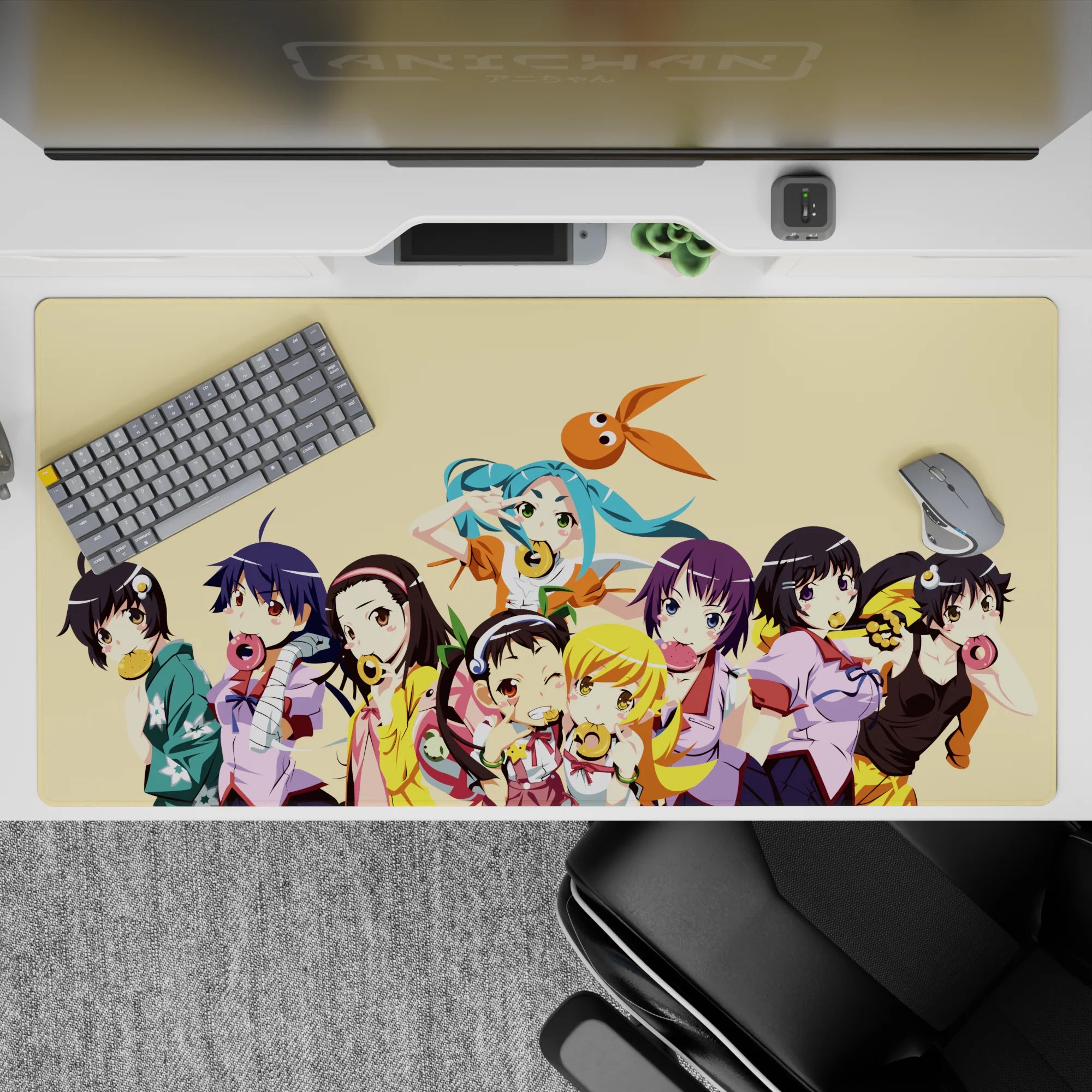 40x20 inches anime mouse pad in bright pastels, teal twin-tails, and sugar-rush cute vibe.
