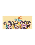 28x12 inches anime girl mouse pad with cute snack-time lineup of girls holding donuts, cookies, candy.