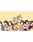 40x20 inches anime girl desk pad with girls, donuts, cookies and candy on a warm cream backdrop.