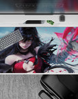 Crimson and cool sky anime desk pad 40x20 inches with soft gradients, slick highlights, and magic vibes.