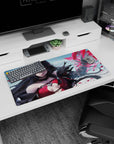 Anime girl mouse pad 32x16 inches showing a dark-haired sorceress casting a spell with swirling red petals.