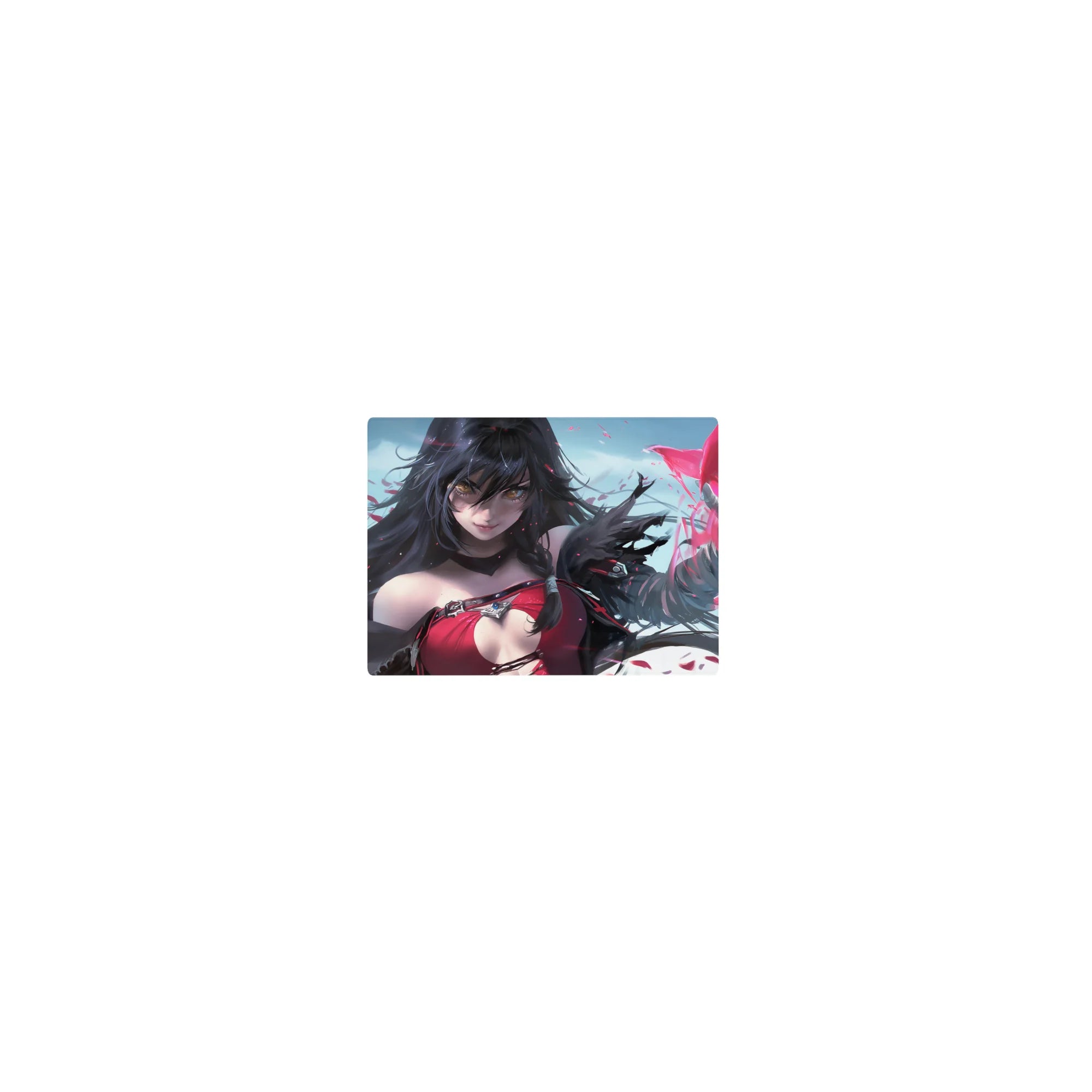 Classic anime girl sorceress mouse pad 14x10 inches with flowing dark hair and spell shards.