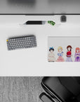 Pastel kawaii anime girl mouse pad 14x10 inches in soft colors, warm cozy vibe, smooth glide.