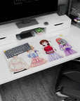 Four friends at the mall anime girl mouse pad 32x16 inches with bows, frills, plaid, and lace.
