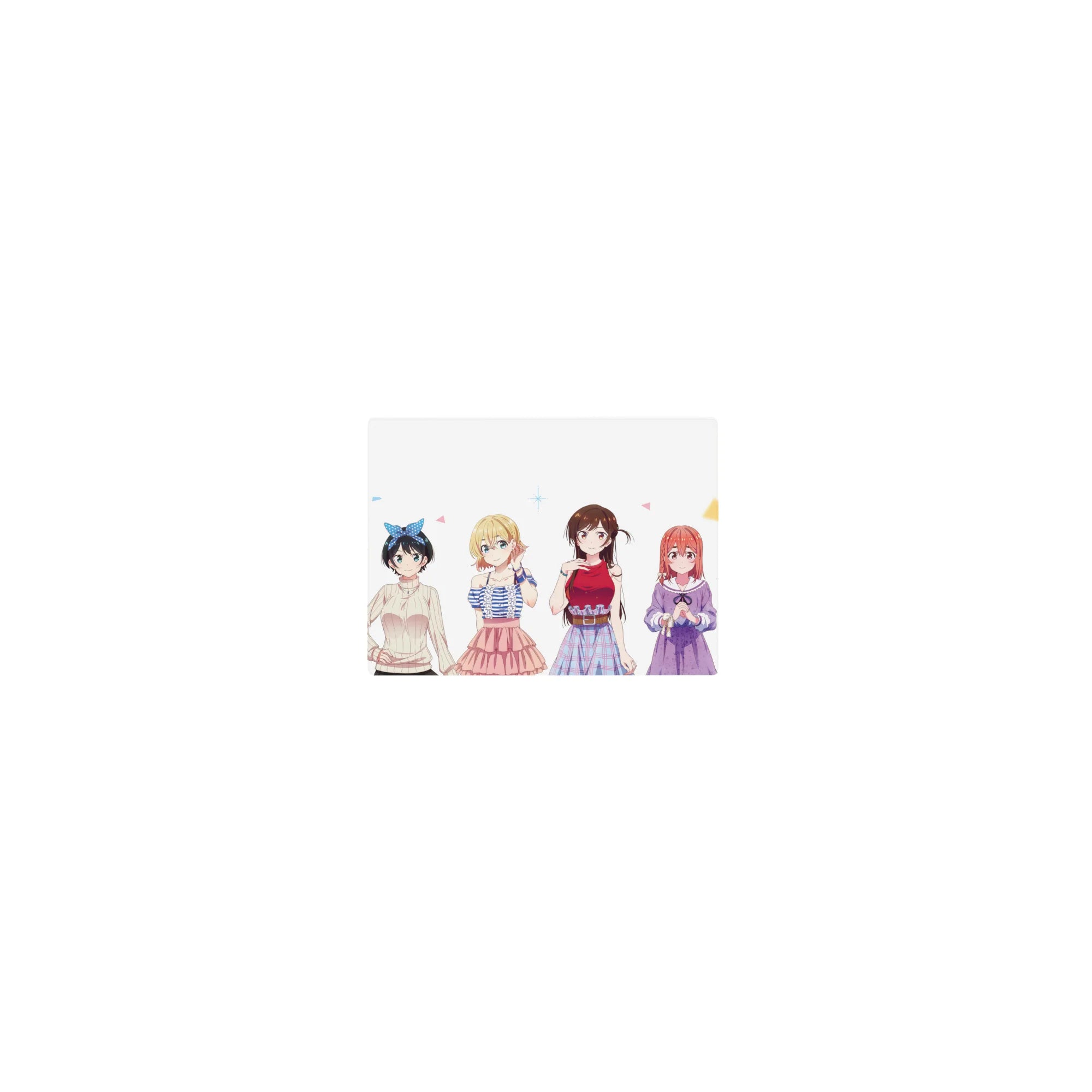 Classic anime girl mouse pad 14x10 inches with four cute heroines on a clean white background.