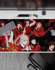 40x20 inches anime mouse pad with electric red glow, black checkerboard, and bold classroom mischief vibe.