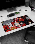32x16 inches anime mouse pad featuring pale-haired twin braids leaning close beside a daring black-haired girl.