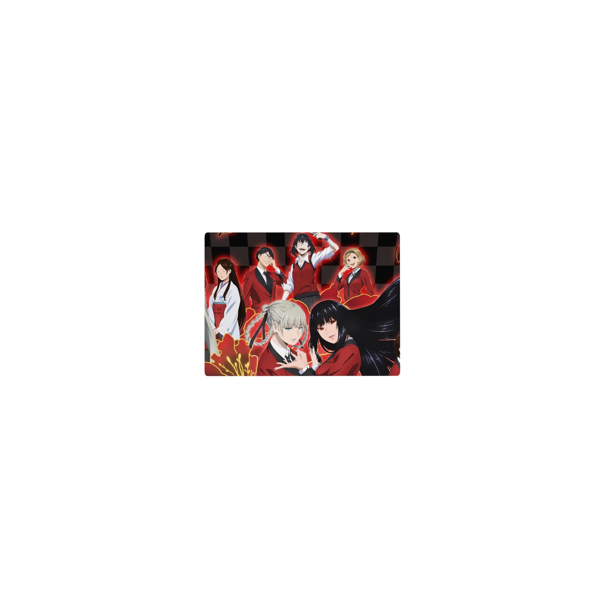 Classic anime girl mouse pad 14x10 inches with twin-braid and raven-haired girls on glossy checkerboard.