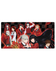 Anime girl mouse pad 32x16 inches with twin-braid blonde and raven-haired girl on glossy checkerboard backdrop.