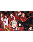 Anime girl desk pad 40x20 inches with twin-braid blonde and dark-haired girls on glossy checkerboard.