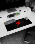 28x12 inches anime mouse pad featuring a red flame guild crest stamped on black, confident fandom scene.