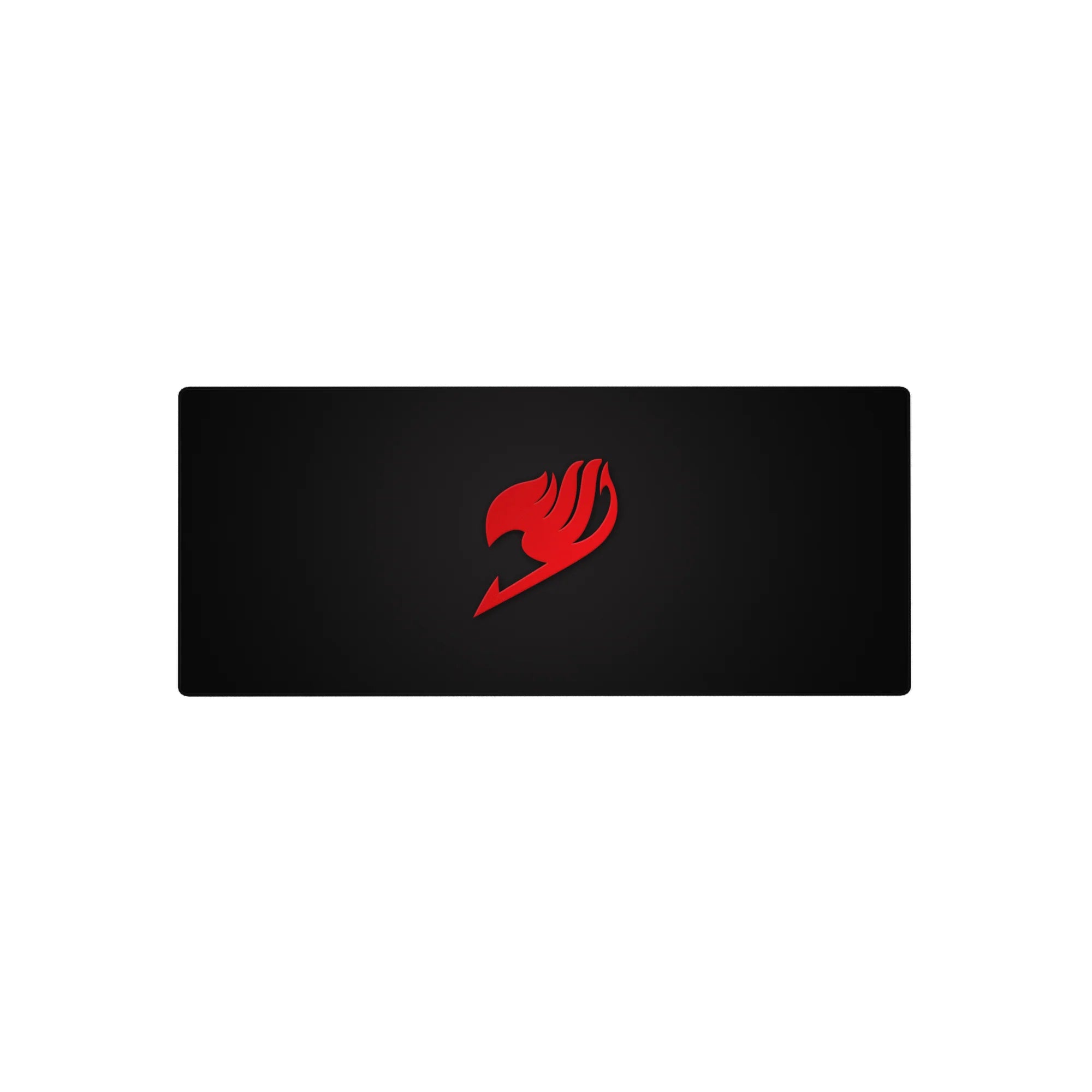 28x12 inches anime mouse pad with crimson guild emblem on deep charcoal black, minimalist desk style.